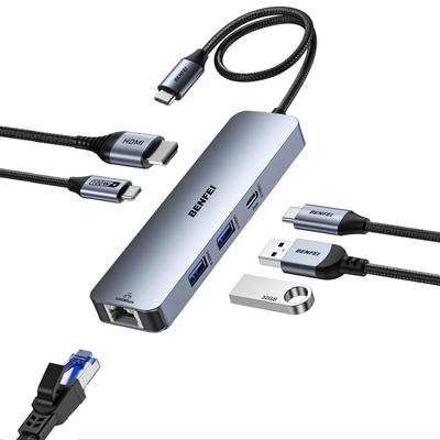 BENFEI USB C Hub HDMI 2 1 100W Gigabit Silicone Compatible with MacBook iPad and iPhone 15 Max 6-in-1 (4K@60Hz), USB-A, USB-C Data, Charging,