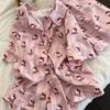 Japanese Cute Pink Striped Hello Kitty Pajamas Women's Summer Short-sleeved Trousers Two-piece Set Women's Casual Loungewear