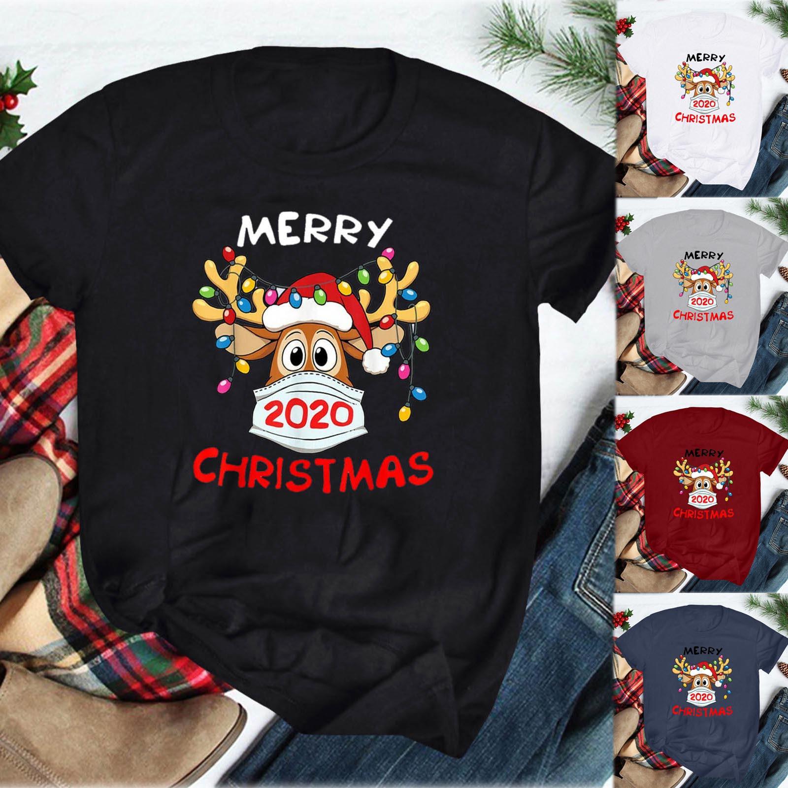 

Рождественские женщины с коротким рукавом повседневная футболка Санта-снежинка забавные топы с принтом