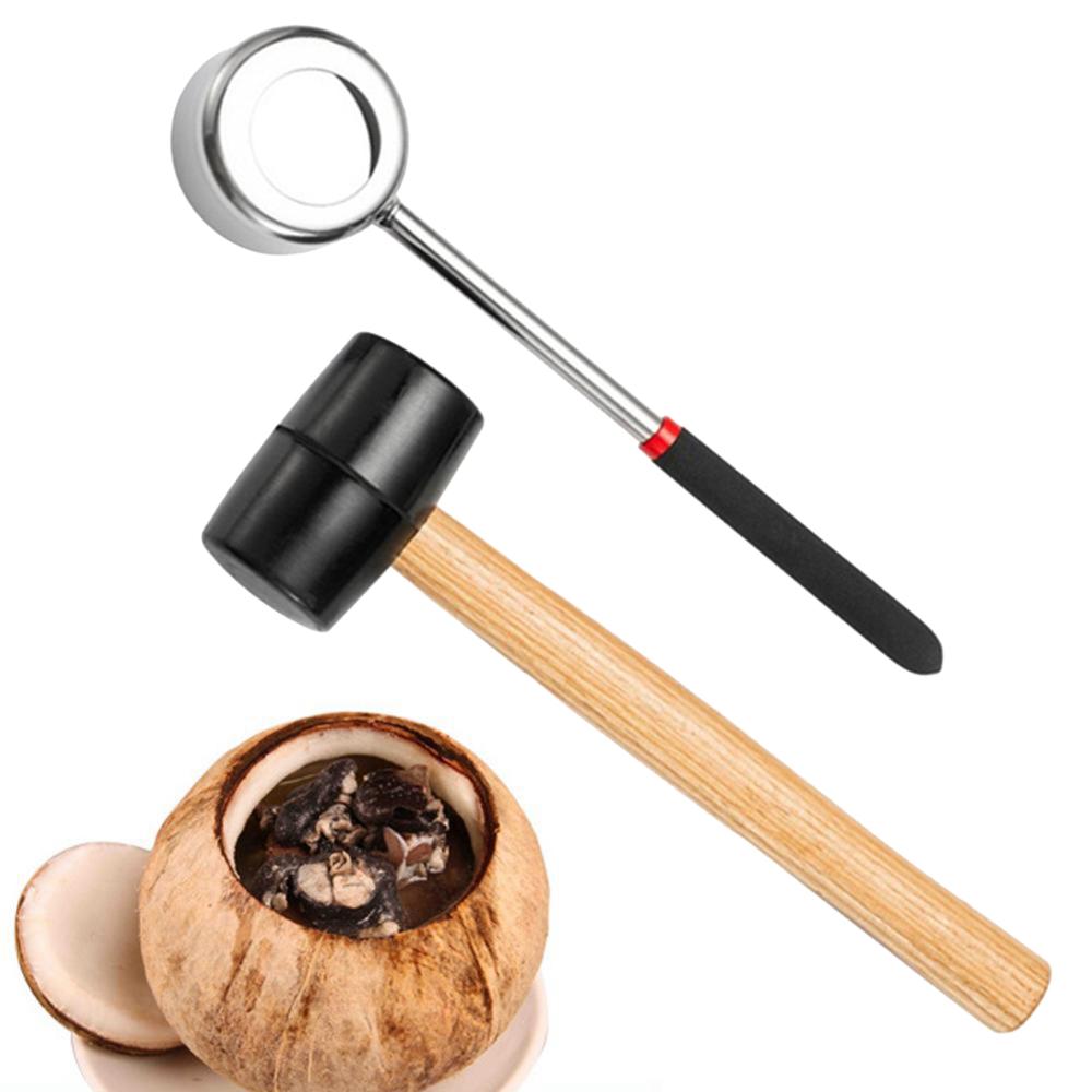 Young Coconuts Stainless Steel Coconut Opener Coconut Shell Puncher Hammer Coconut Opening Tool Set
