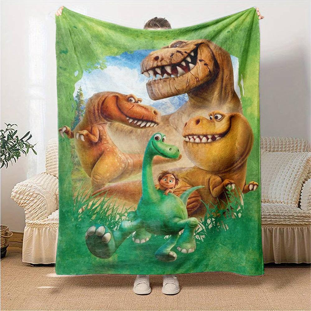 Good Dinosaur Cartoon Dinosaur Family Scene Print Flannel Blanket Soft Warm Throw Blanket for Sofa Bed Living Room