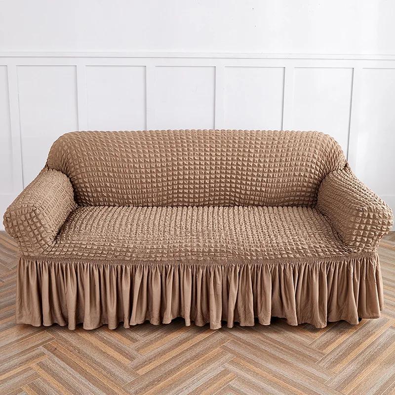 Bubble Gauze Sofa Cover with Skirt Hem All Inclusive Elastic Dust Cover for Living Room Anti Slip Furniture Protection Slipcover