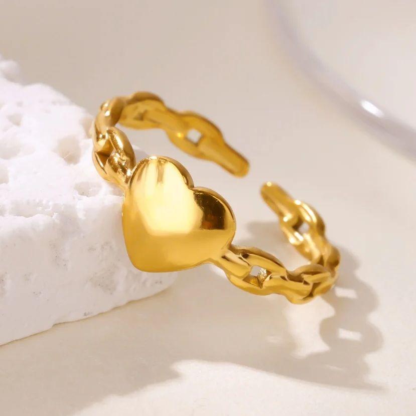 Cute Heart Rings For Women Gold Color Stainless Steel Adjustable Heart Ring Wedding Party Fashion Christmas Jewelry Gift Femme