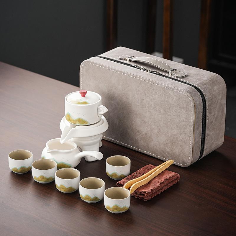 Coarse pottery Qingshan semi-automatic tea set Kung Fu home business