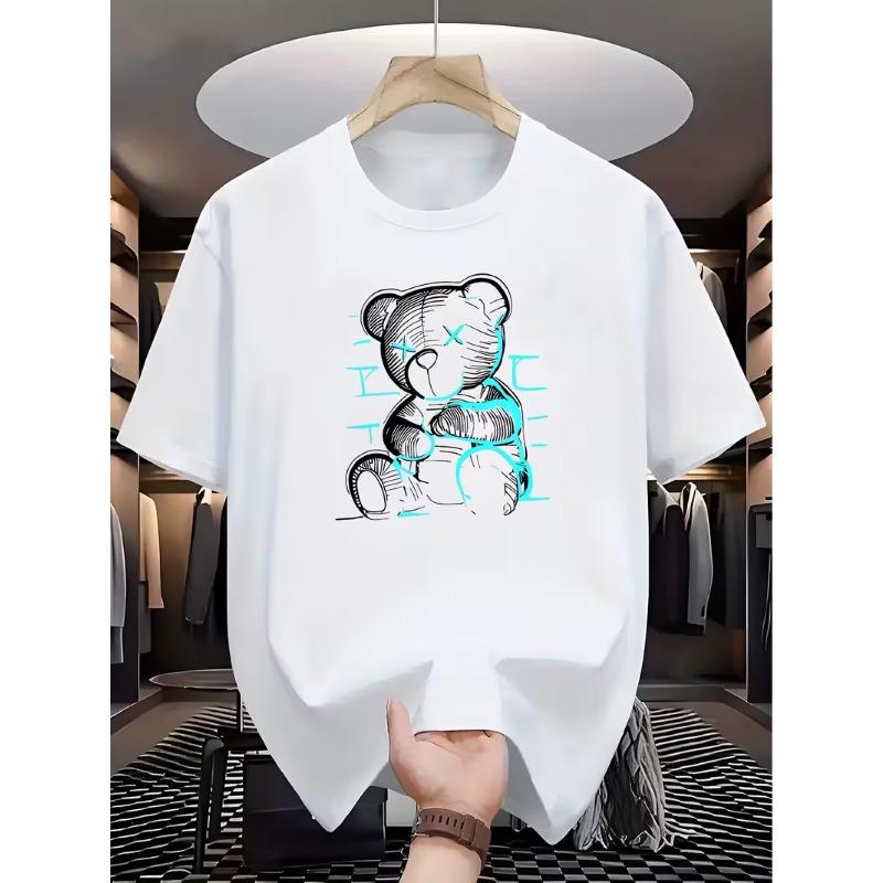 Tallas Europeas Hombre Camiseta Redonda con Estampado de Letra 'Oso' - Ligera Transpirable Manga Corta Casual de Verano Adecuada para Ropa Casual