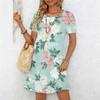 Women's Fashion Graceful Beautiful  Flower Butterfly  Print Summer Spring Short Sleeve O-Neck Casual Dresses