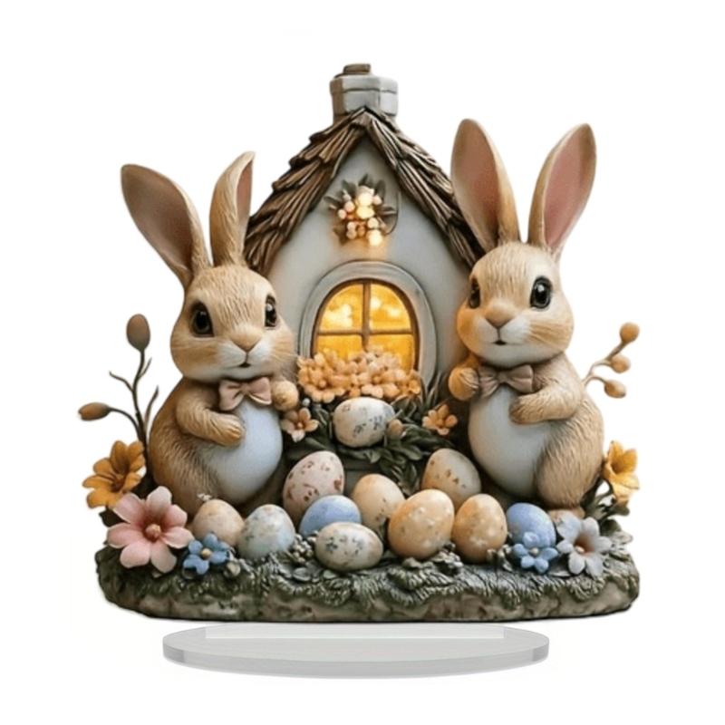 Easters Decorations Easters Eggs Bunnies Figurines Spring Decors Acrylic Rabbit Statue Home Farmhouses Tabletop Decors