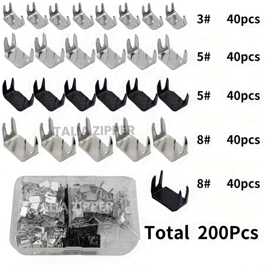200 Pc Zipper Repair Kit #3 #5 #8, Silver and White Detachable Sliders, Stop Clips and Replacement Pulls for Coats Luggage Boxes