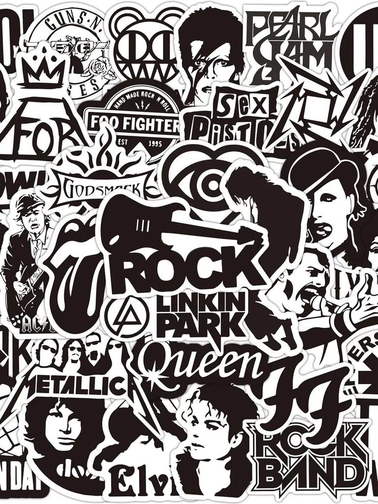 Non-Toxic Rock Music Stickers White And Black Fashion Band Graffiti For Ipad Car Phone Guitar Motorcycle Skateboard Luggage 50Pcs