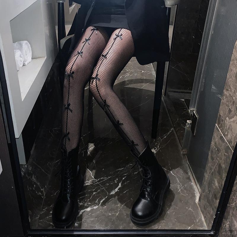 

Чулки женские сексуальные с бантом черные сетчатые носки весенне-летние тонкие полые черные шелковые колготки для ношения под одежду One size