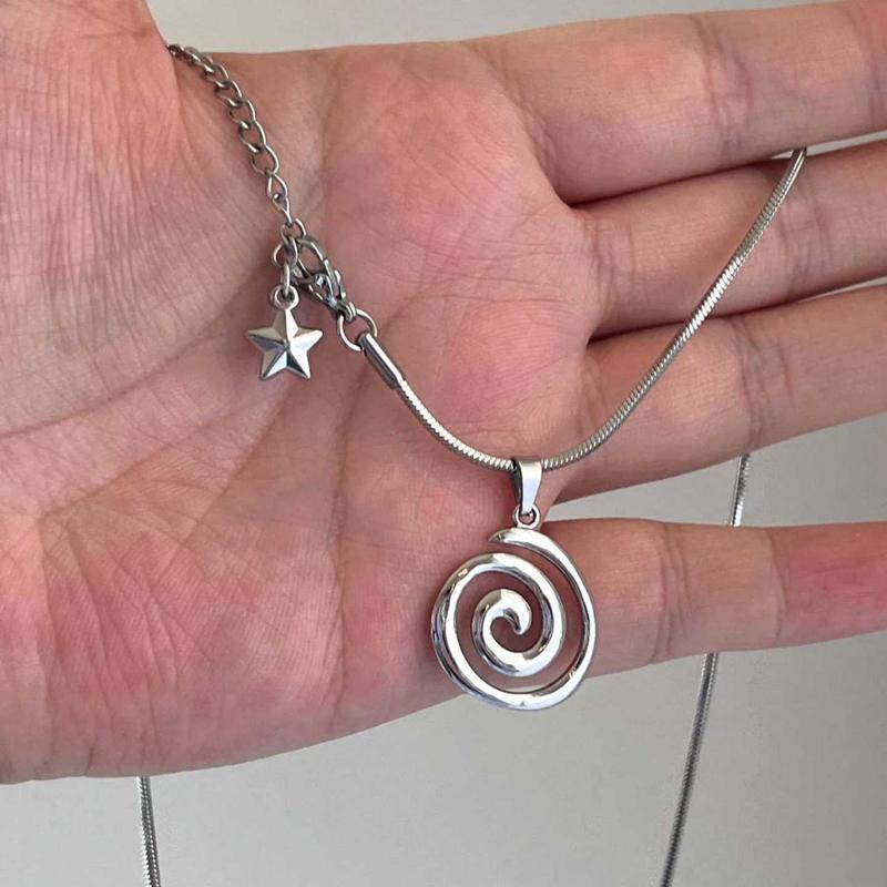 Stainless Steel Necklace for Women Simple Spiral Star Pendant Necklace Snake Chain Casual Vintage Gothic Punk Y2K Jewelry Gift