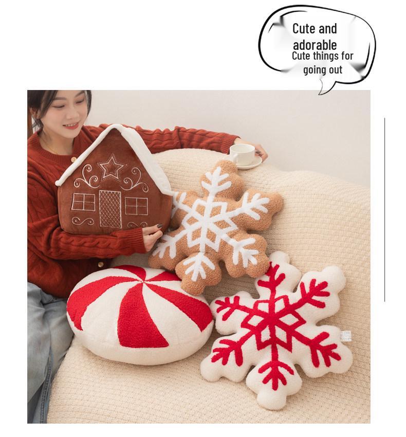 Grenzüberschreitende Weihnachts-Schneehaus-Girlande: Schneeflocken-Bonbon Plüschkissen - Festliche Dekoration & Geschenkkissen.