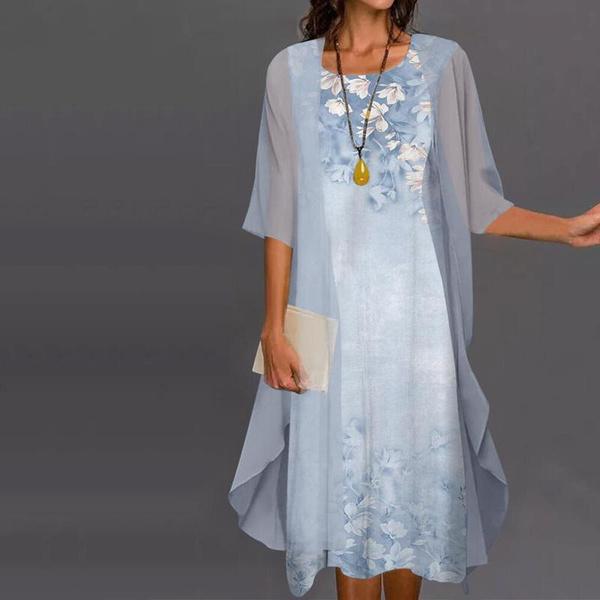 Long Dresses for Women Elegant Floral Printed Maxi Dresses Casual Round Neck Sleeveless Party Dresses 2 Piece Fashion Sets