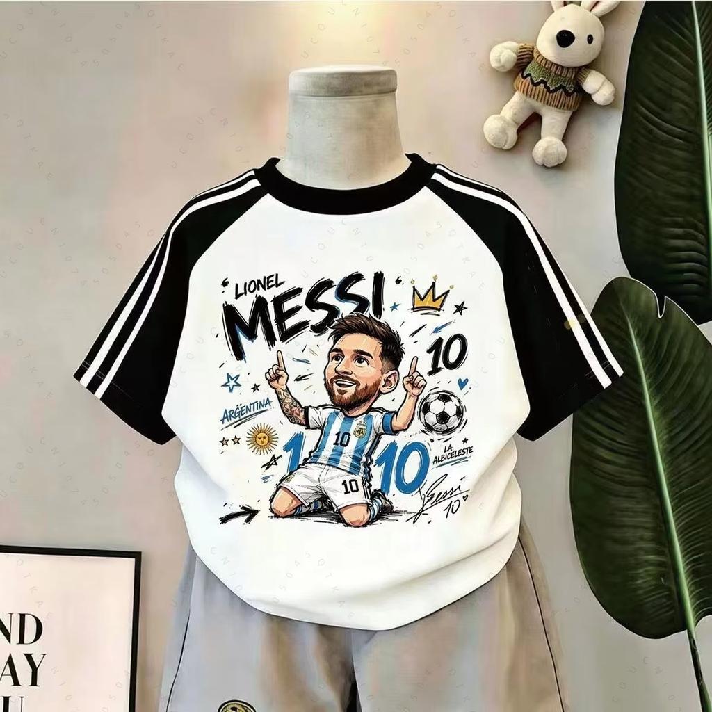 2026 Kids Adults Cartoon Soccer Player Print T Shirt CR7 Messi Neymar Yamal Haaland Short Sleeve Football Fans Parent-Child Top
