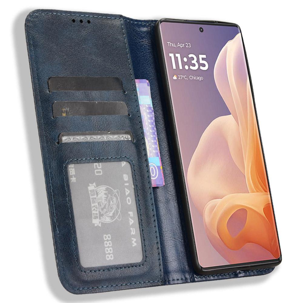 

For Motorola Moto G85 5G/S50 Neo 5G Case PU Leather Retro Phone Wallet Cover Blue