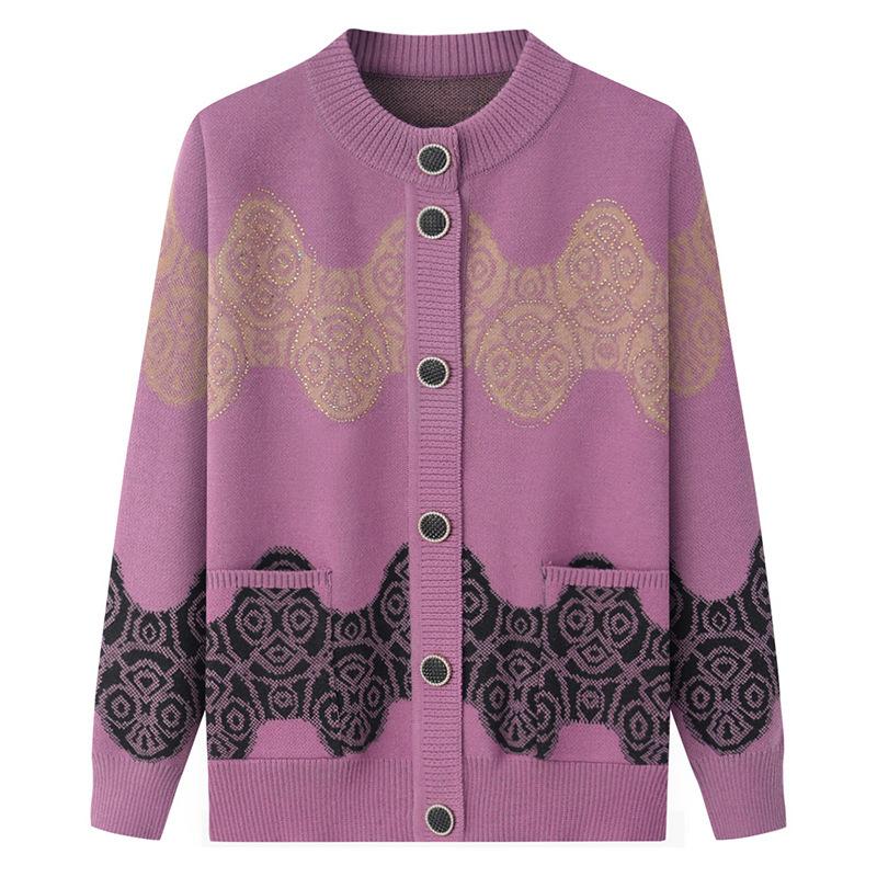 

Весенняя мода для людей среднего и пожилого возраста. Одежда для мам. Узор с принтом. Вязаный свитер. Темперамент. Элегантная одежда для пожилых людей. XXXXL фиолетовый