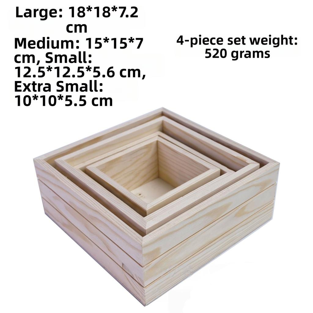 1/4Pcs Wooden Tray Set Square Succulent Organizer Home Decor Pearl Jewelry Pot Bonsai Plants Growing Pots Storage Box