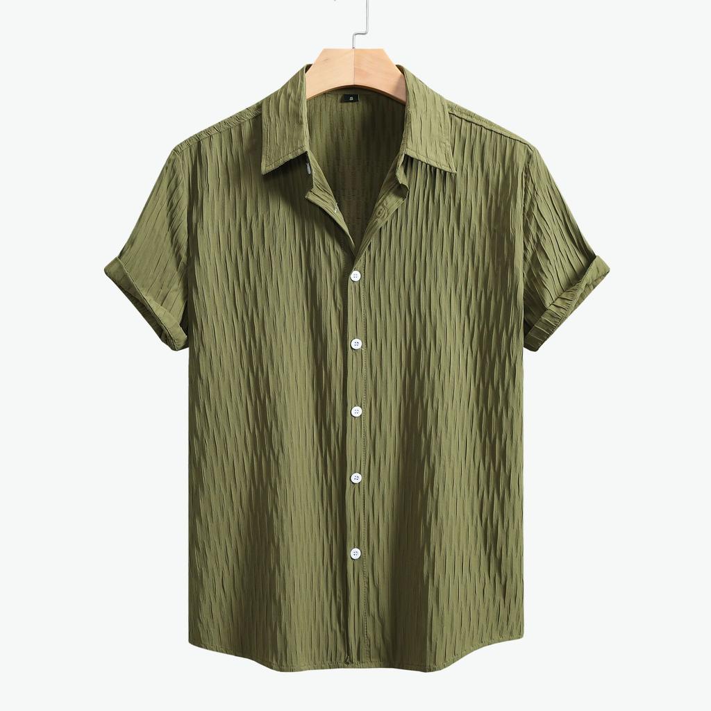 2026 Estate Nuova Camicia da Uomo a Maniche Corte Moda Casual Larga Comoda Cardigan Monocolore Collo a Revers Camicia da Uomo a Maniche Corte da Spiaggia