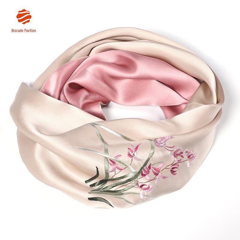 Zhi Jin Lou Handmade Mulberry Silk Orchid Embroidery Scarf