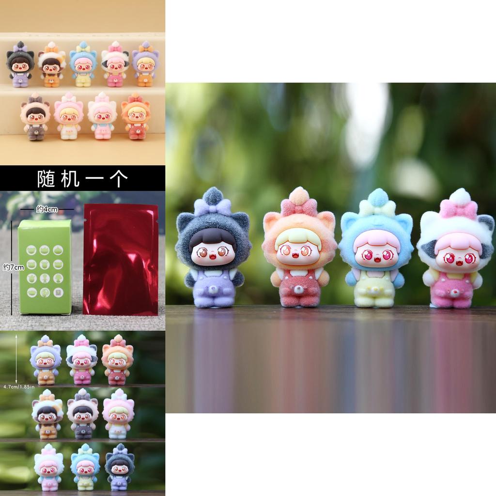 9pcs Creative Cat Head Overalls Girl Model Doll Ornament Set For Collectors