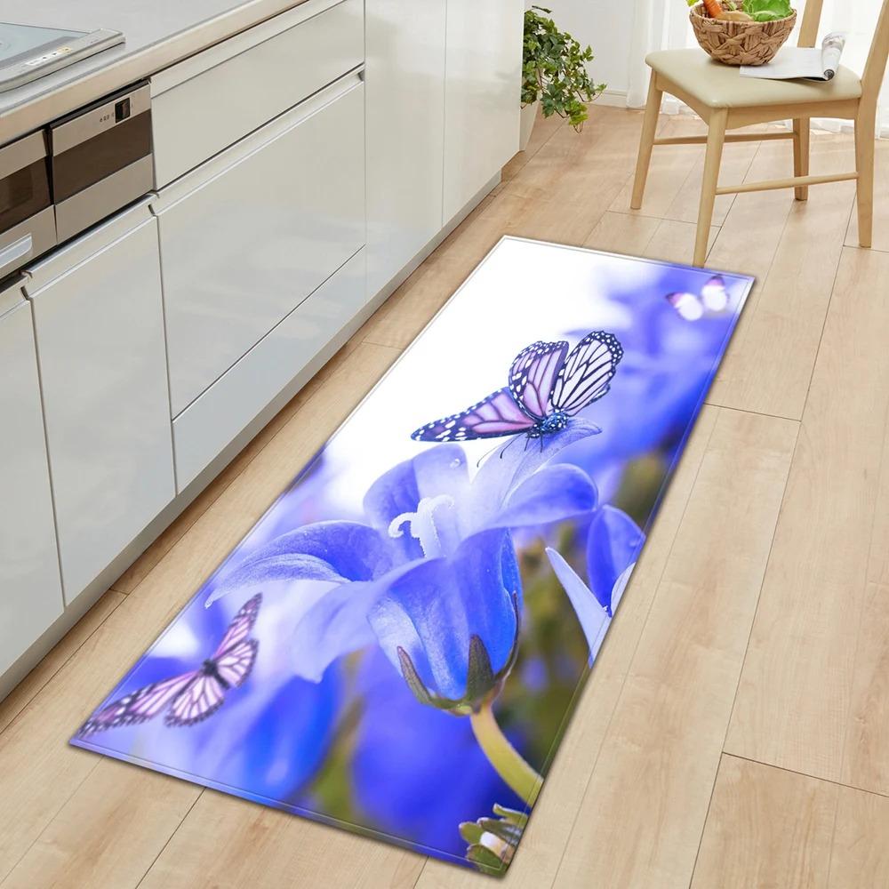 Butterfly Flower Pattern Home Kitchen Floor Mat Door Front Decoration Floor Mat