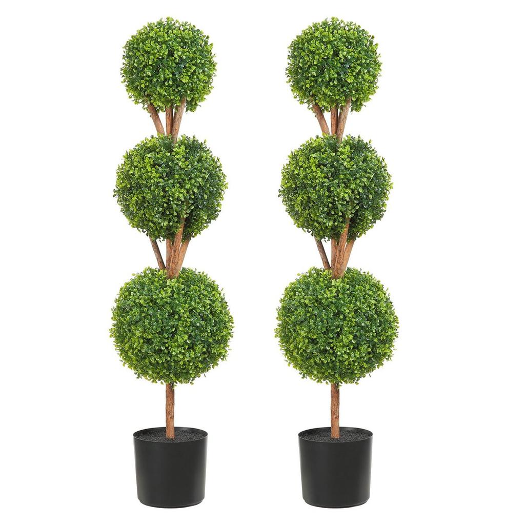 Artificial Topiaries Boxwood Trees, 48 inch Tall (2 Pieces), 3 Ball-Shape Faux Topiaries Plant with Planters, Green Feaux Plant w/ Replaceable Leaves