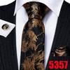 Barry.Wang Gold Black Jacquare Ties Fashion Set Hanky Cufflinks Neckties for Men Woven Silk