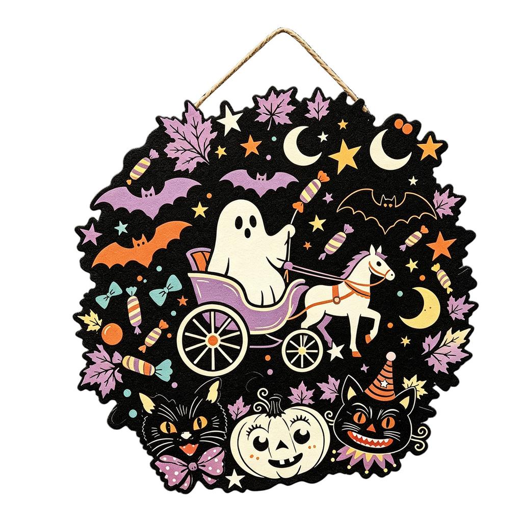 2D Wooden Halloween Hanging Decorations for Party, Wood Cutout Ornaments for Holiday Home Decor