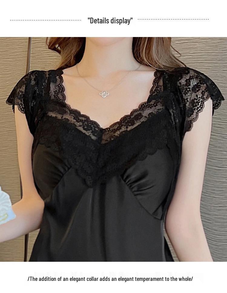 Pigiama Estivo da Donna a Maniche Corte in Seta Ghiacciata con Imbottiture sul Seno - Comoda Camicia da Notte Canotta di Lusso in Stile Pura Desiderio.