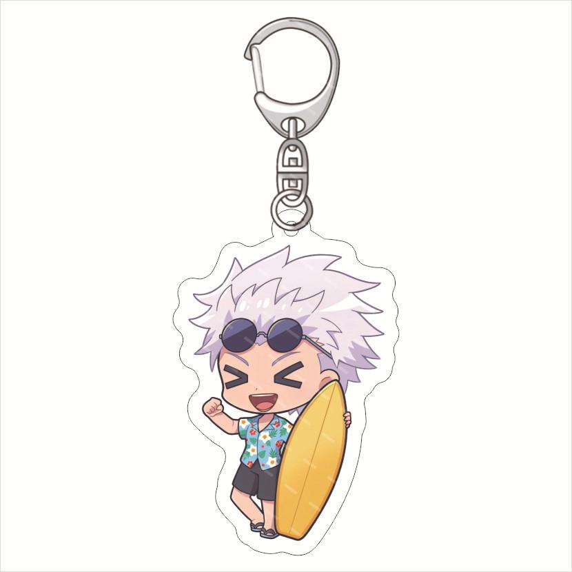 

Jujutsu Kaisen Anime Keychain Cartoon Summer Beach Series Itadori Yuji Gojo Satoru Acrylic Keyring Bag Pendant Cosplay Accessory