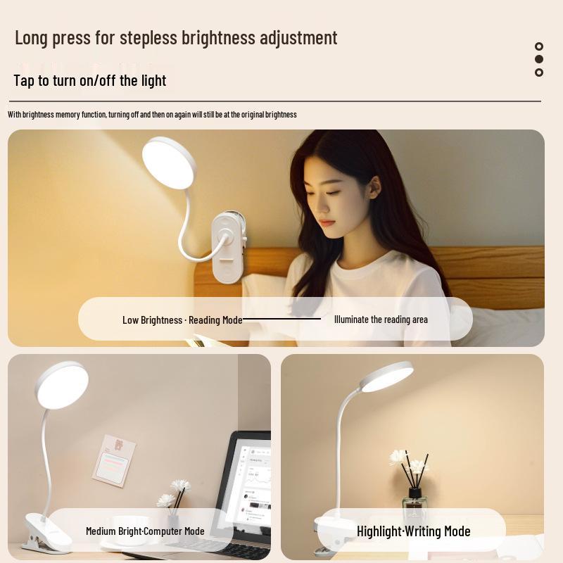 LED Desk Lamp with Flexible Hose and Clip, Dual Power Options for Student Reading
