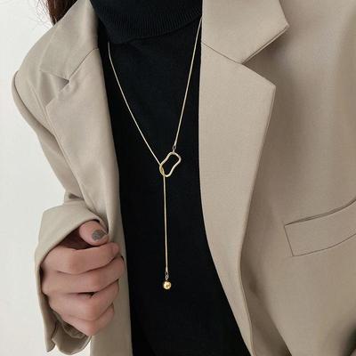 Minimalistische Metall-Kugelschreiber-Anhänger-Halskette für Damen, elegant, lang, geometrisch, ausziehbare Kette, Herbst-Pullover-Schmuck