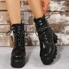 Punk Platform Boots Women 2025 New Motorcycle Boots Women Buckle Straps Women Ankle Boots Chunky Heel Lace Up Shoes