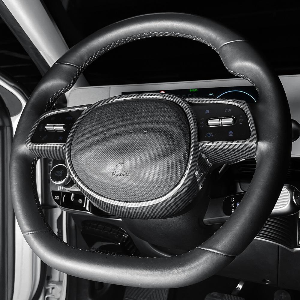 Car Interior Accessories Steering Wheel Decorative Frame ABS Material Carbon Fiber Style For Hyundai IONIQ 5 2022-2024 LHD RHD