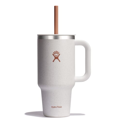 Hydro Flask Travel Tumbler with Handle, Lid, and Straw - Insulated Stainless Steel, 32 Oz, Sea Salt