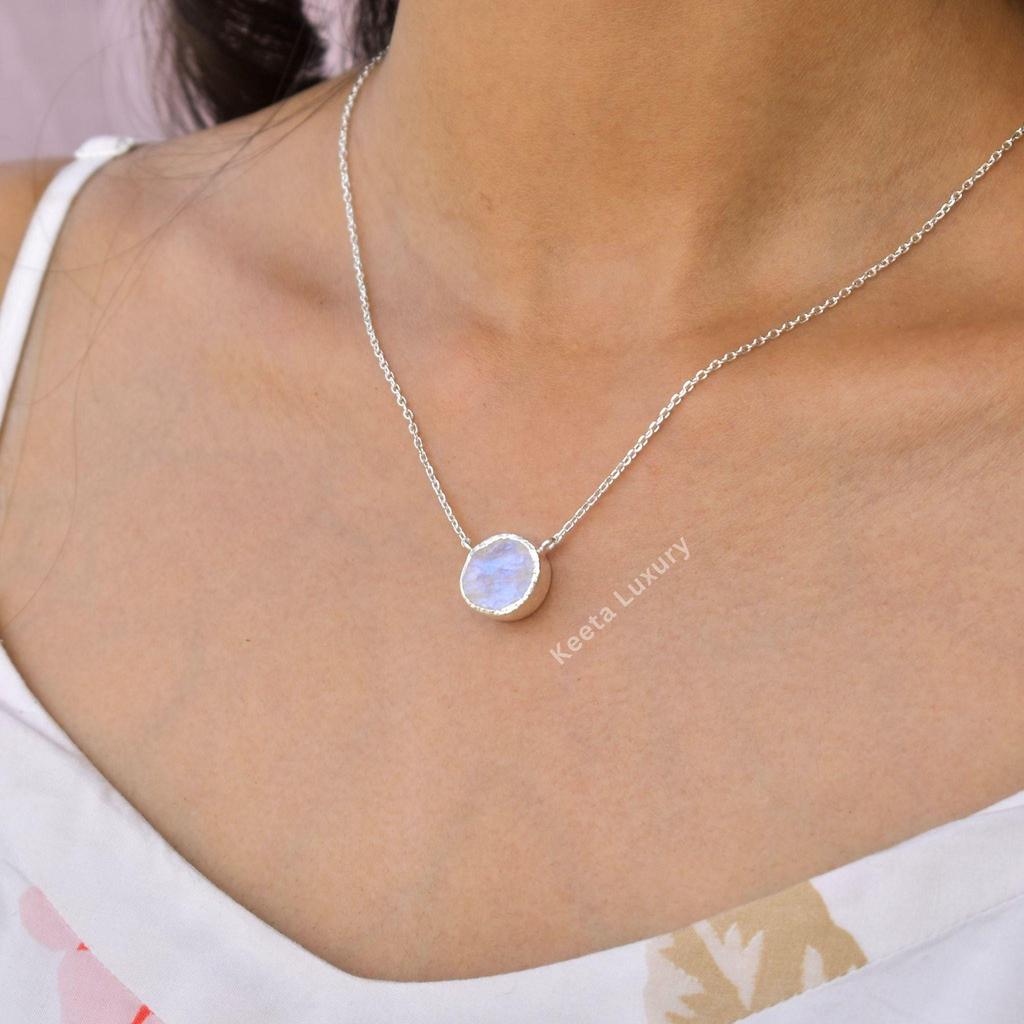 Genuine Raw Moonstone Necklace Raw Gemstone Necklace Healing Crystal Necklace Sterling Silver Necklace Handmade Necklace for Beginning