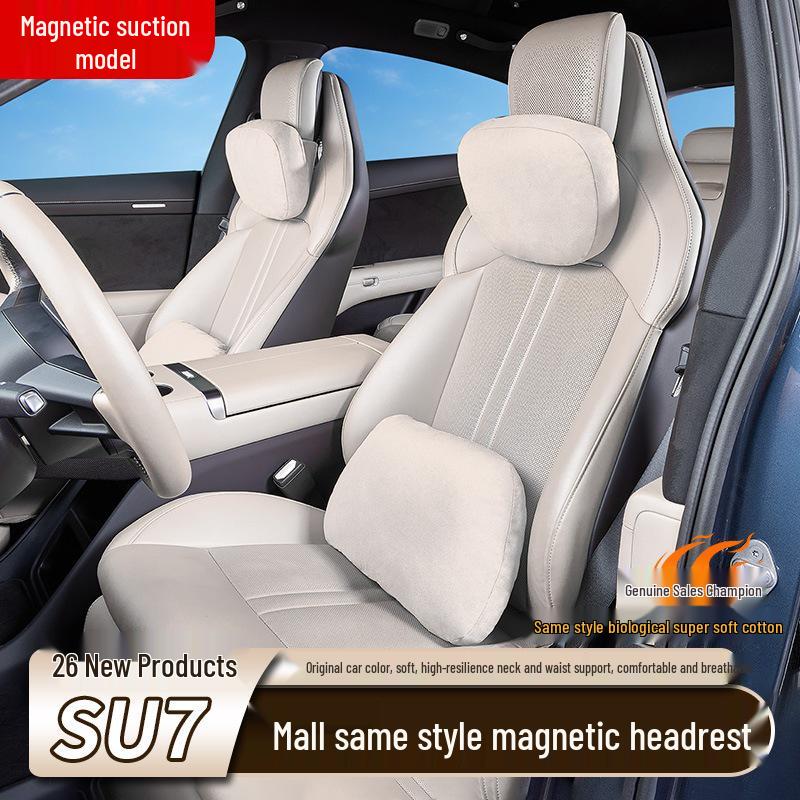 Compatible with Xiaomi 26 Models: SU7 Magnetic Headrest Neck & Lumbar Support Cushion for Car Decoration and Comfort.