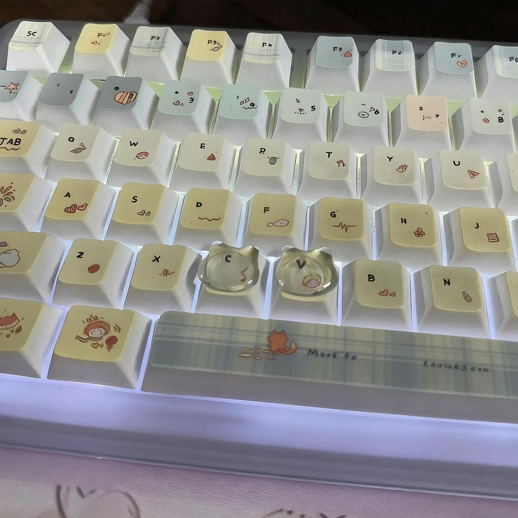 24pcs Cat Head Keyboard Stickers Raised Clear Keycap Covers Cute Protector For Long Nails, PC, Laptop, Gaming & Work