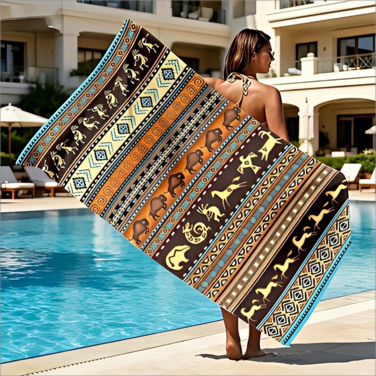 

Southwestern Tribal Animal Beach Towel Native American Aztec Print Quick Dry Sand Free Oversized Bath Towel W40*H60(CM)