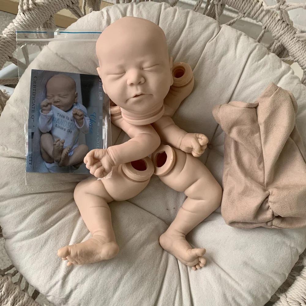 21inch Reborn Doll Kit Sleeping Baby Chase Unfinished Unpainted Doll Parts with Cloth Body and COA Kit Molde Bebê Reborn