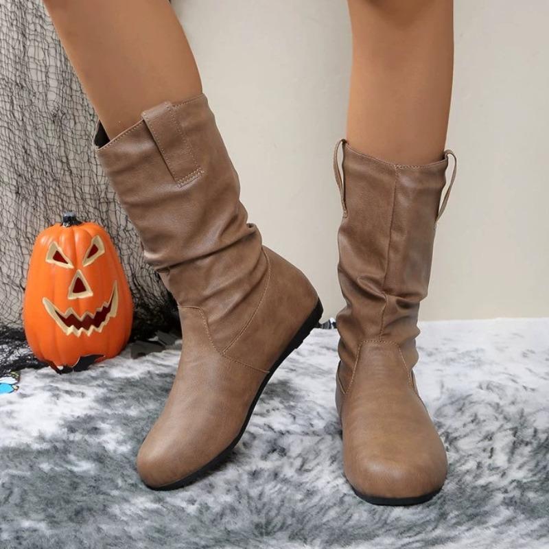 Fashion Women Boots Simple Comfortable Versatile Casual Slip On Short Boots Fashion Pleated Round Toe Autumn Solid Color Flat Booties