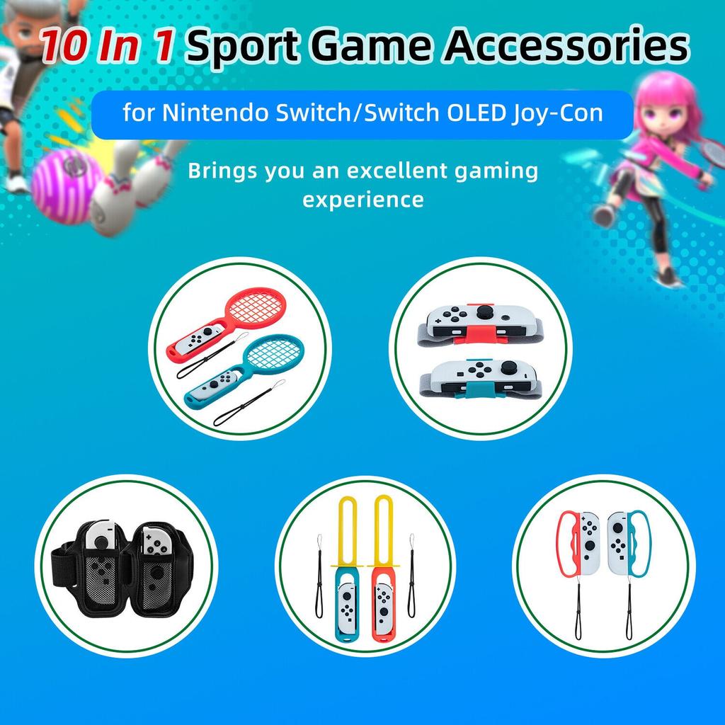 10 In 1 Sport Game Accessories Set for Nintendo Switch / Switch OLED Joy-Con