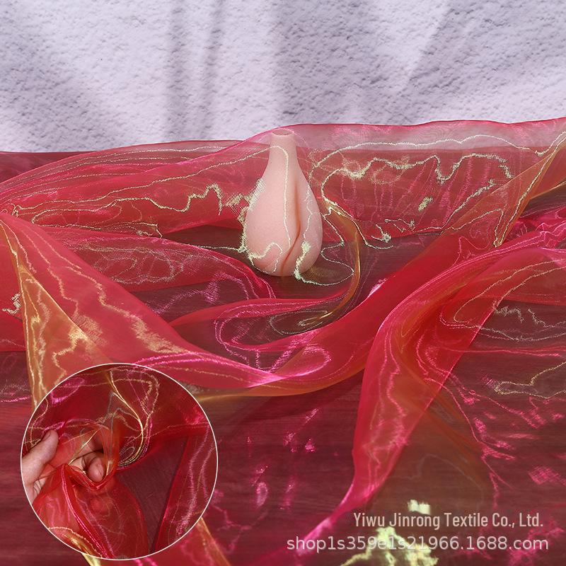 "Farbverlauf Zweifarbiges Organza-Gewebe mit Fantasy-Perlen- & Glasgarn für Kleidung und Röcke"