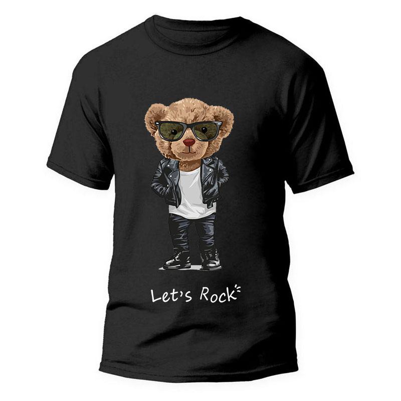 Men's Summer Little Bear Cartoon Printed Cotton Short Sleeve T-shirt