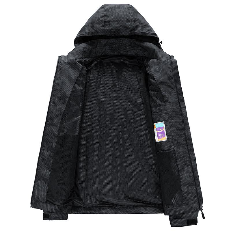 Men's Camouflage Hooded Windbreaker Jacket - Removable Hood, Casual Outdoor Wear for Spring and Autumn