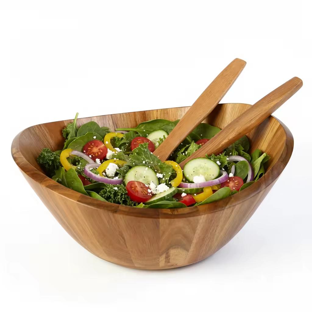 Kitchen Decorative Serving Natural Acacia Wood Fruits Vegetable Mixing Bowl Large Size Reusable Wooden Salad Bowl 30.5cm
