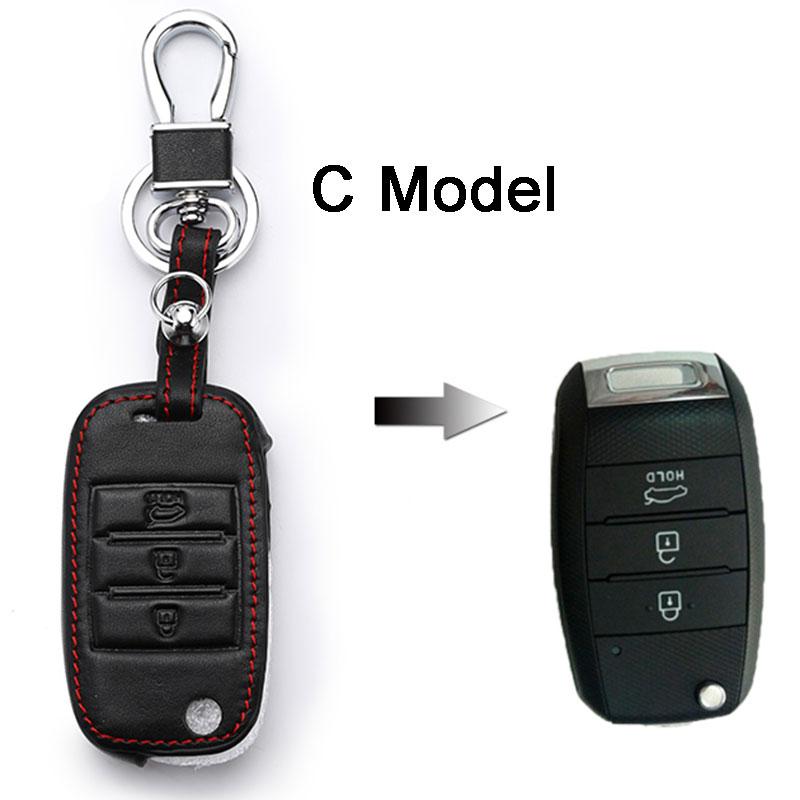 Genuine Genuine Leather Smart Flip Key Fob Cover Remote Case Fit For Kia Rio Sportage Soul Ceed Fit For Hyundai I30 Verna Veloster I35 Winter