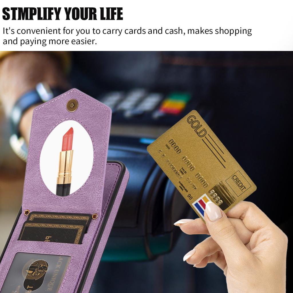 RFID Crossbody Mirror Lanyard Wallet Cards Holder Leather Case for Samsung S22 Ultra S21 Plus S23 S20fe A53 A13 A52S Stand Cover