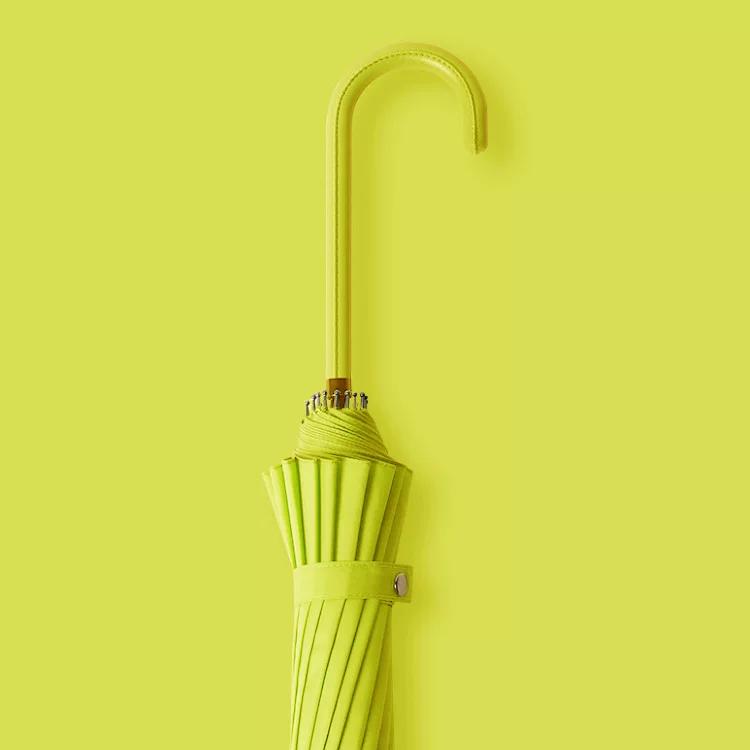 16-Rib Umbrella with Japanese-Style Fresh Design, Leather Handle, Curved Hook, Straight Pole, Large Double-Person Umbrella for Sun and Rain, Gift or