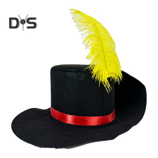 Unisex Feather Hat Stage Performance Hat Solid Color Felt Design Flat Top Wide Brim Snowman Hat Halloween Cosplay Hat for Adult And Children